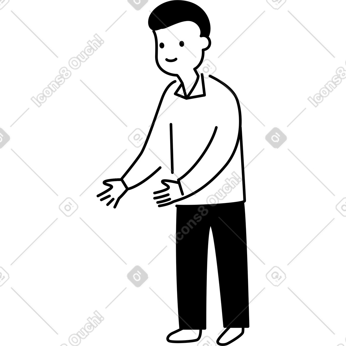Notion Line Art スタイルの Character with outstretched hands wearing long sleeve shirt and pants のイラストをPNG、SVG形式でダウンロード