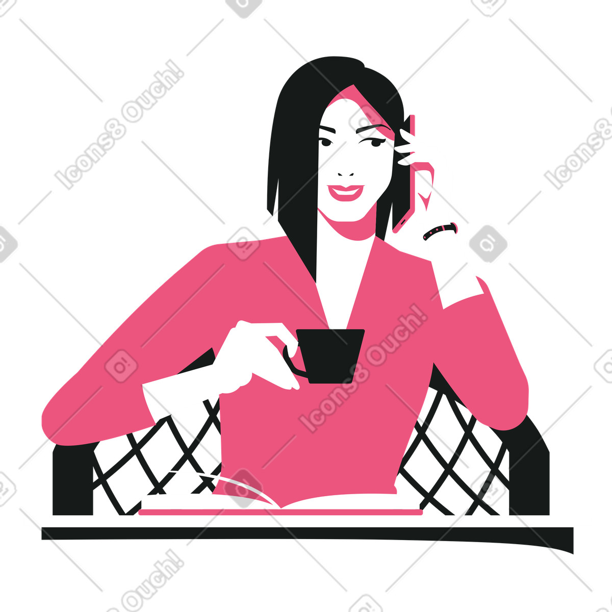 Businesswoman in a cafe illustration Lounge style download PNG, SVG