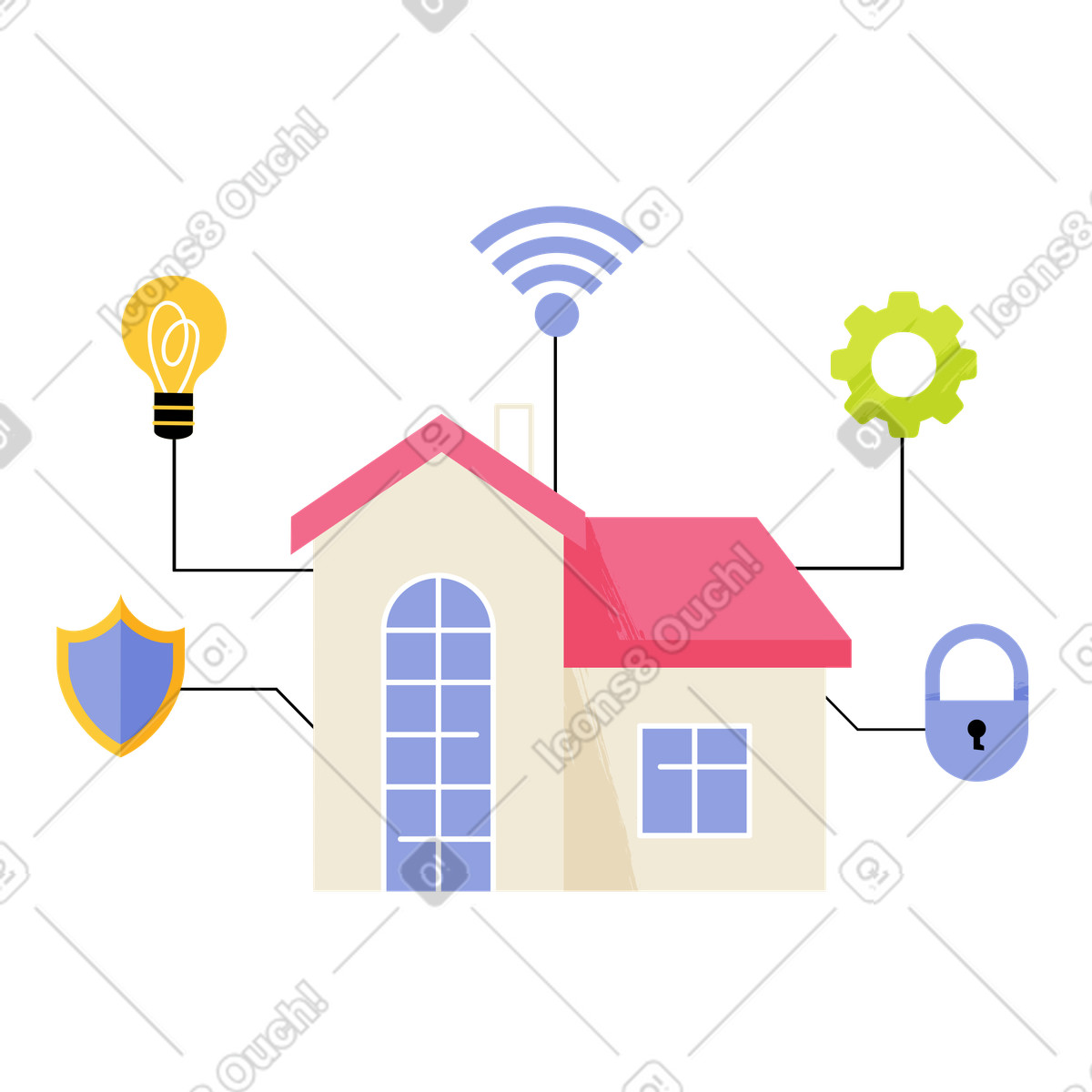 Modern smart home, Automated control system and IoT illustration in Juicy style download in PNG, SVG
