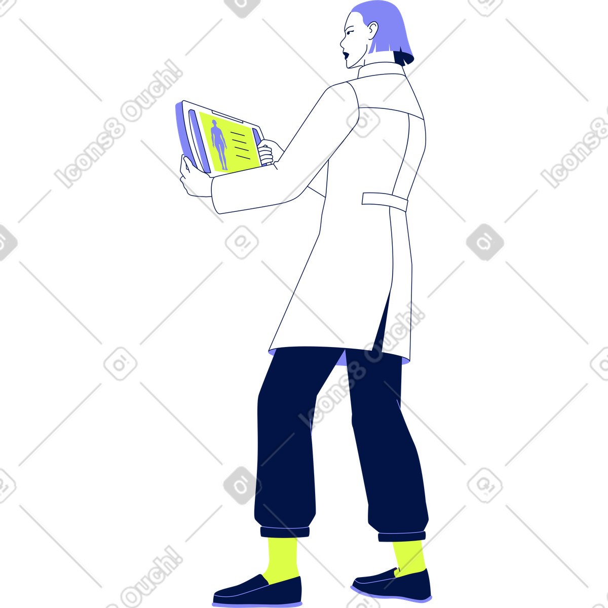 Ilustración Doctor sosteniendo una tableta para escanear en estilo Glow a descargar en PNG y SVG