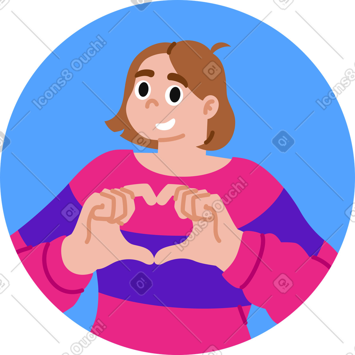 Woman showing heart sign with her hands in circle animated illustration Active style download GIF, Lottie (JSON), AE