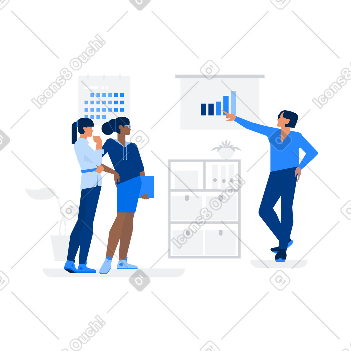 Mann zeigt kollegen geschäftswachstumsdiagramm animierte Illustration im Urban-Stil als Download in GIF, Lottie (JSON), AE