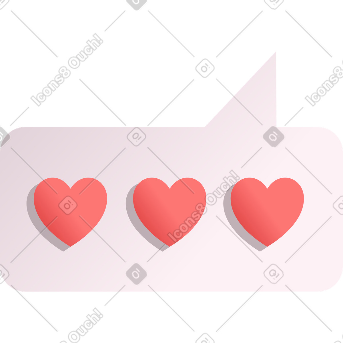 Silky スタイルの 吹き出しと 3 つのハート のイラストをPNG、SVG形式でダウンロード