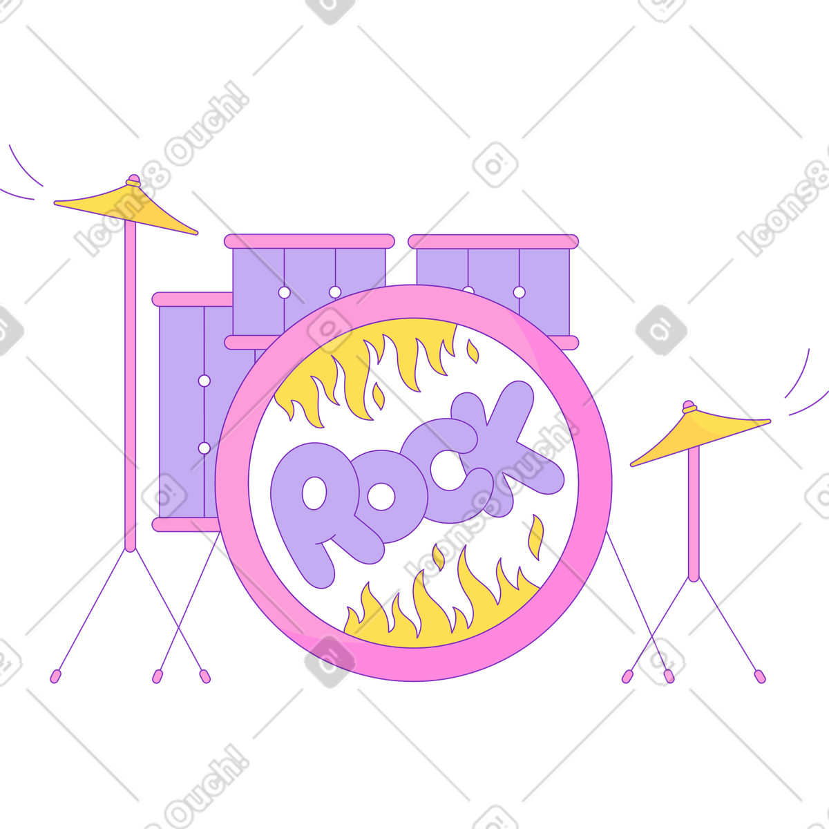 Ilustración Batería con letras rock en estilo Elastic a descargar en PNG y SVG