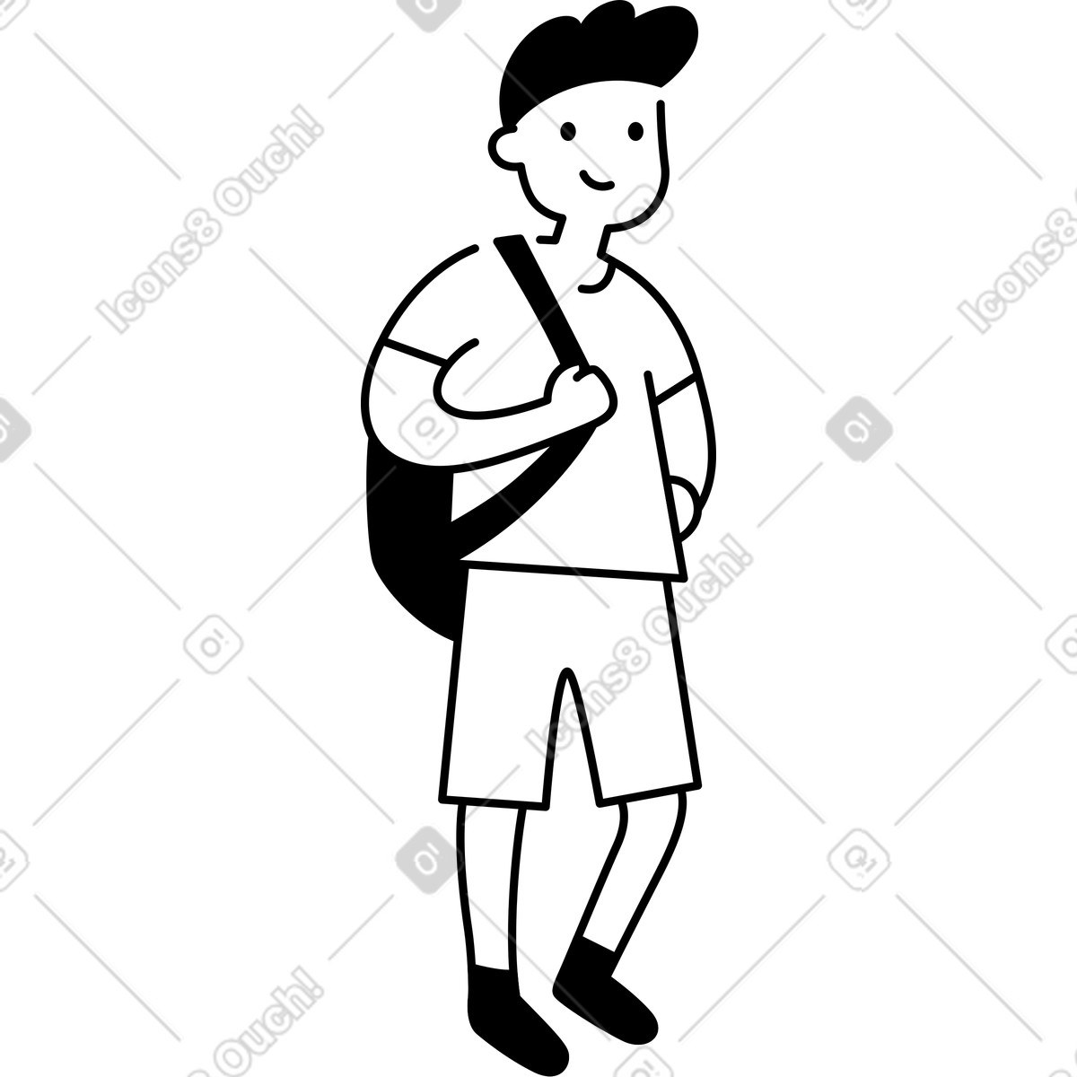 Ilustración Student carrying shoulder bag walking confidently with simple minimal style en estilo Notion Line Art a descargar en PNG y SVG