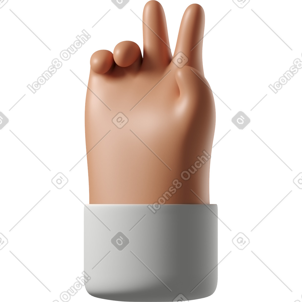 Illustration Main de peau bronzée montrant le signe la victoire dans style 3D Hands Fun&Wild à télécharger aux formats PNG, SVG