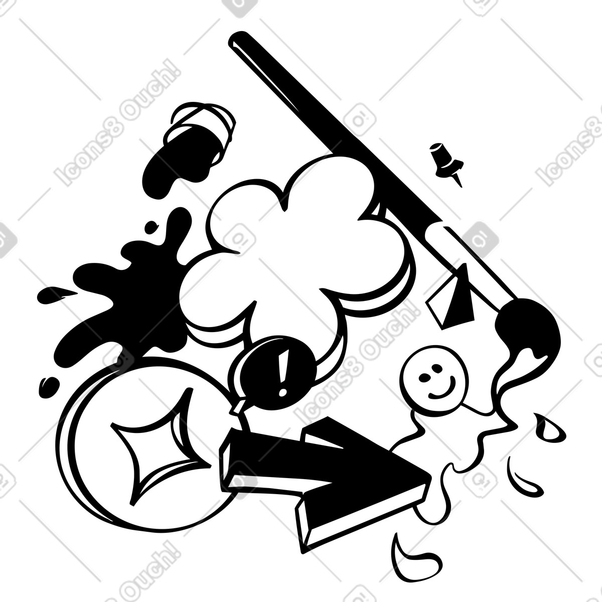Paintbrush with splashes and geometric shapes, Creative process inspiration illustration in Line style download in PNG, SVG