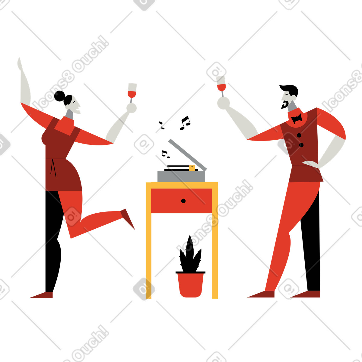 Paar bei einem date mit schallplattenspieler-Illustration in PNG, SVG