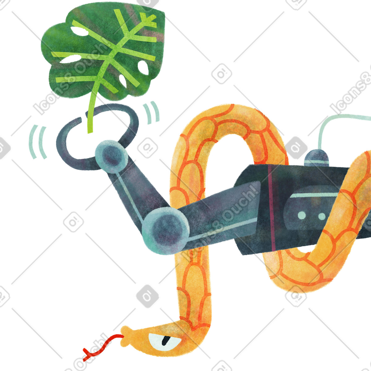 Illustration Main de serpent et robot tenant un congé dans le style Jungle à télécharger aux formats PNG, SVG
