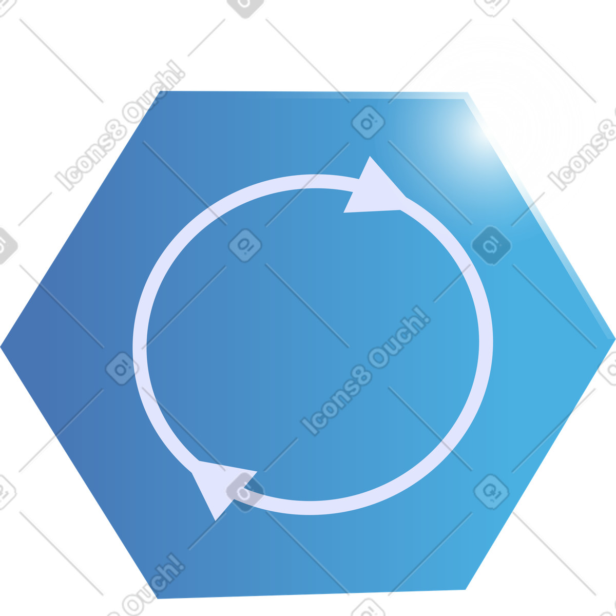 Process circular arrows indicating continuous workflow on hexagonal badge illustration in Quantum style download in PNG, SVG