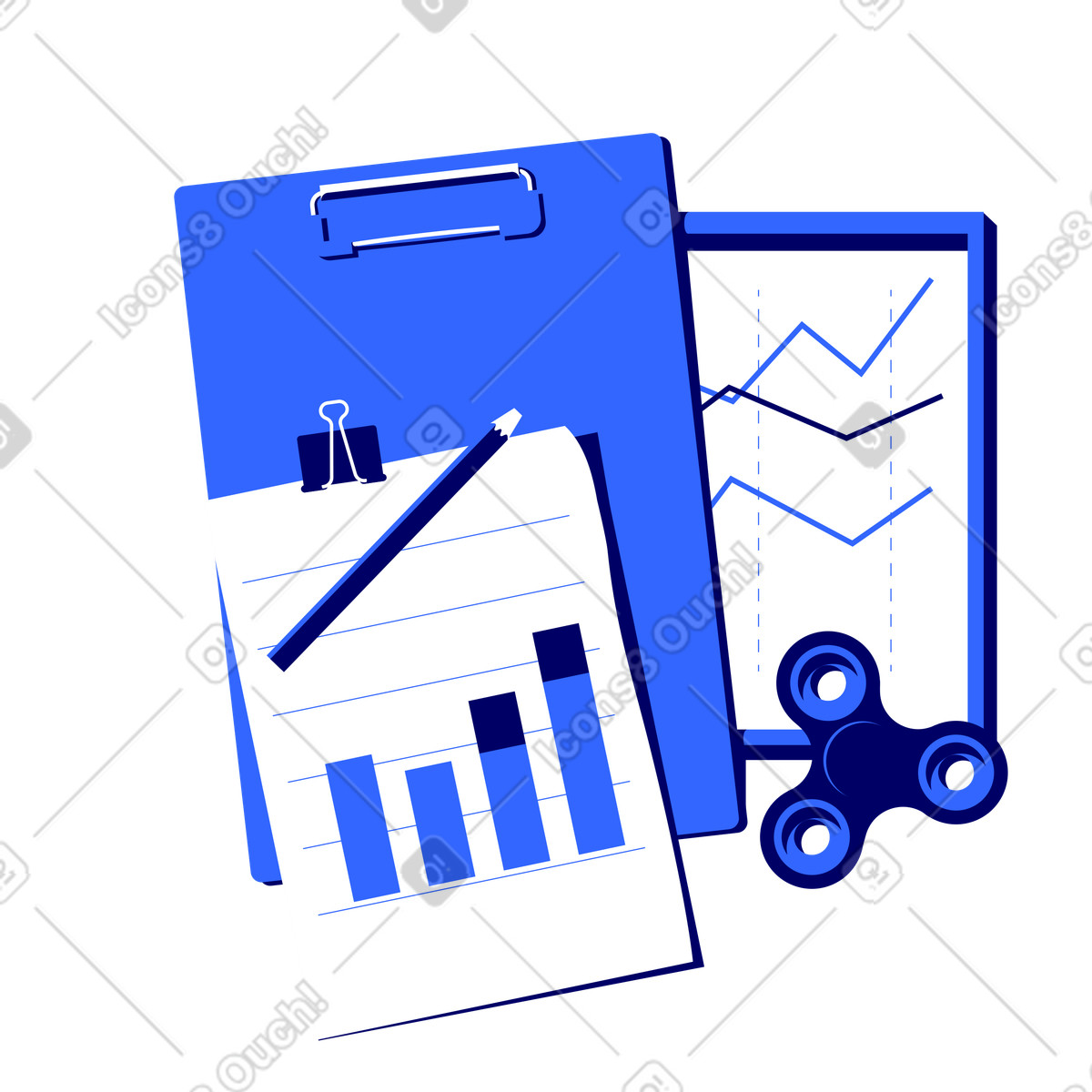 Ilustración Indicadores de negocio en crecimiento y spinner. estilo Lounge a descargar PNG SVG