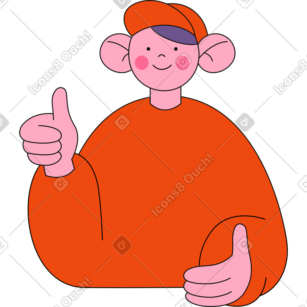 Man in red baseball cap showing thumbs up illustration Bloom style download PNG, SVG