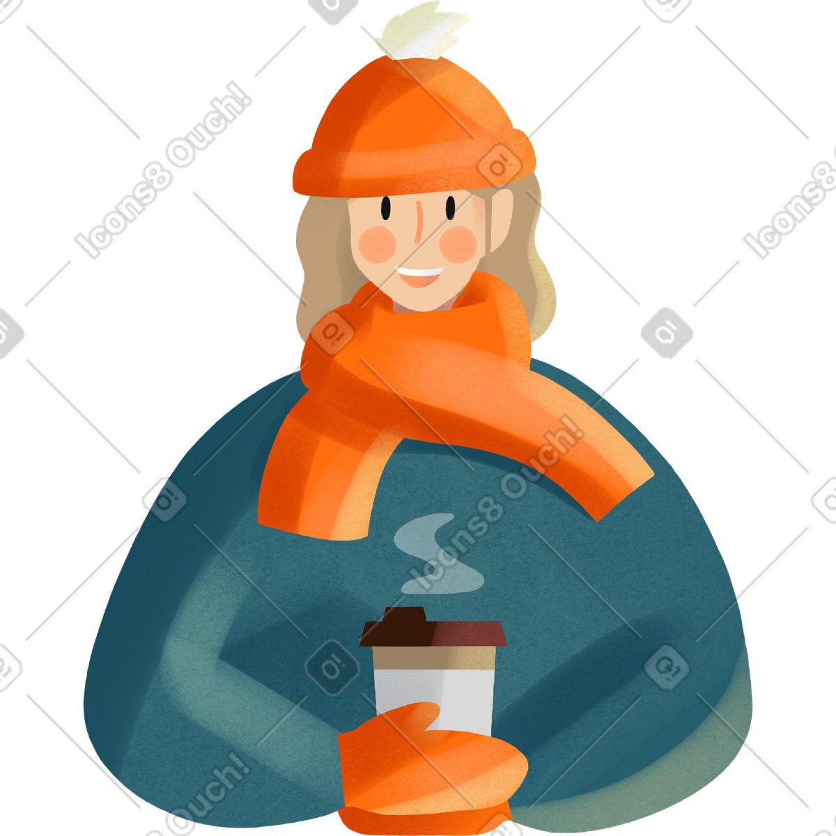 Woman in a green jacket with an orange scarf and hat illustration Shine style download PNG, SVG