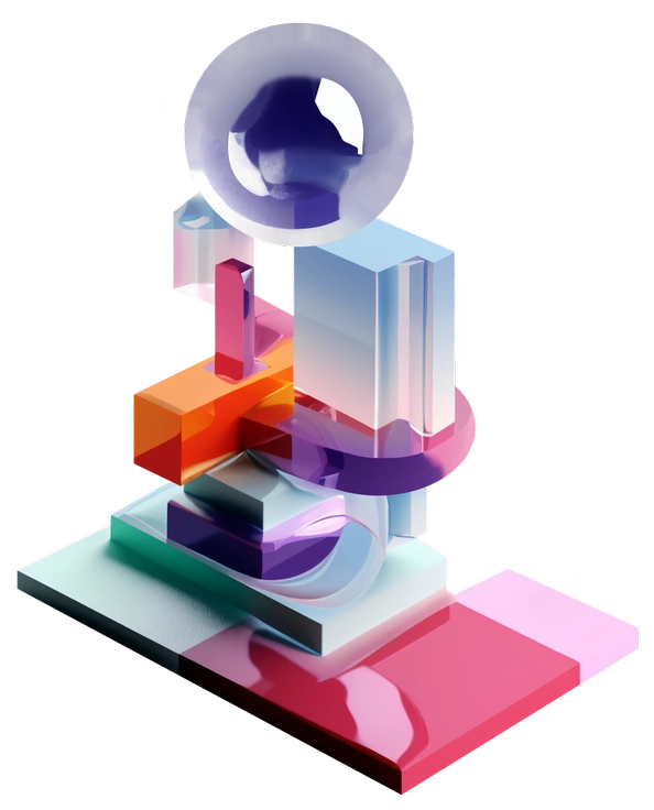Colorful geometric shapes stacked together - 3D Construction style illustration
