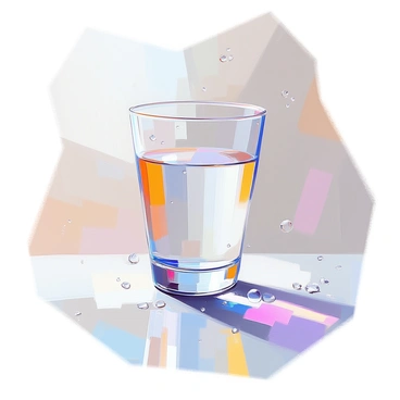 A frosted glass filled with clear water sits on a smooth, reflective surface. Water droplets are clinging to the outside of the glass, creating a glistening effect. The surface of the glass shows signs of condensation, with a thin layer of vapor gently enveloping it. The light catches the droplets, enhancing their visibility. The background is softly blurred, focusing attention on the glass itself.