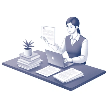 A recruiter sitting at a desk, carefully reviewing a stack of resumes with a thoughtful expression.