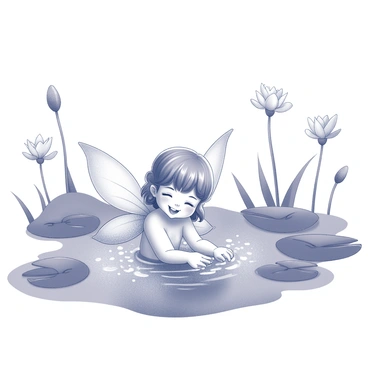 A fairy enjoying a bath in a lily pond with sparkling fairy dust