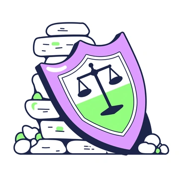 A shining shield emblazoned with a symbol of justice, leaning against a stone wall