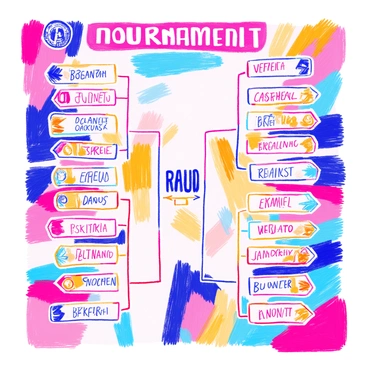 A visual tournament bracket is displayed on a white background. The bracket contains multiple sections, each representing different matches. Each match has the names of two teams competing against each other. There are arrows indicating the winning teams advancing to the next round, with their names clearly marked. The teams' names are presented in bold font, and the entire bracket is neatly organized into a structured format, showing the progression of teams through various stages of the tournament.