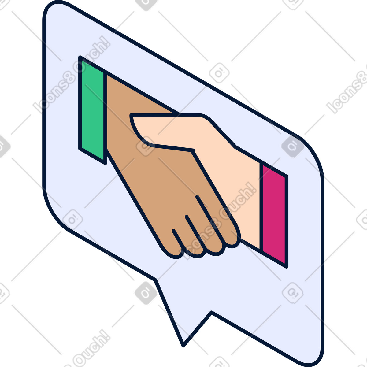 Isometric handshake icon in speech bubble illustration Neat style download PNG, SVG