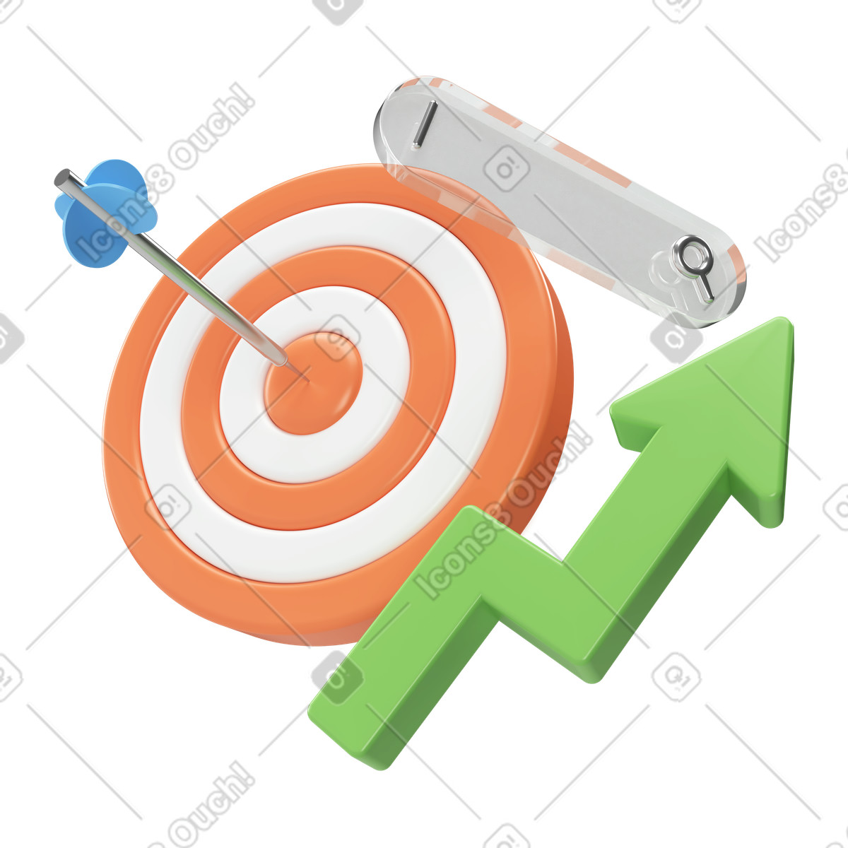 Ilustración Éxito seo con objetivo y crecimiento en estilo 3D Corporate a descargar en PNG SVG