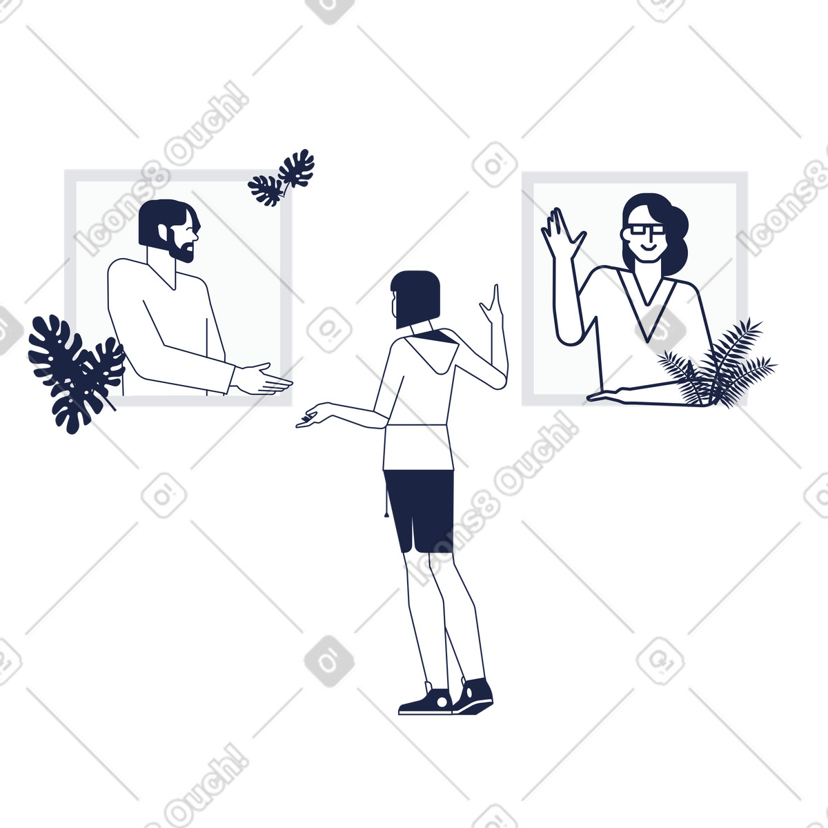 Ilustração de Pessoas em reunião negócios on-line no estilo Urban Line para baixar PNG, SVG