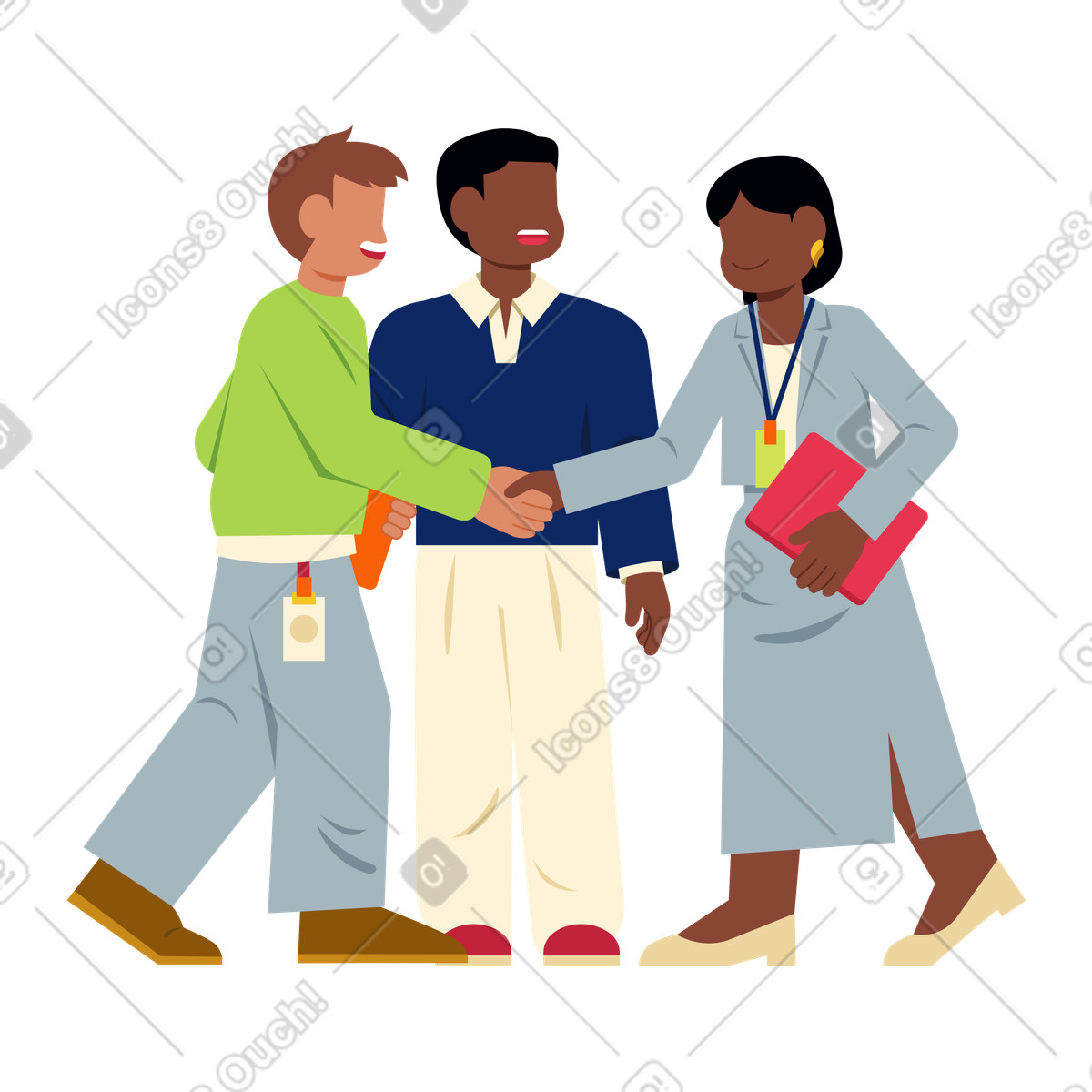 Professionisti che si stringono la mano durante un evento, networking aziendale e partnership illustrazione in stile Catchy scarica in PNG, SVG