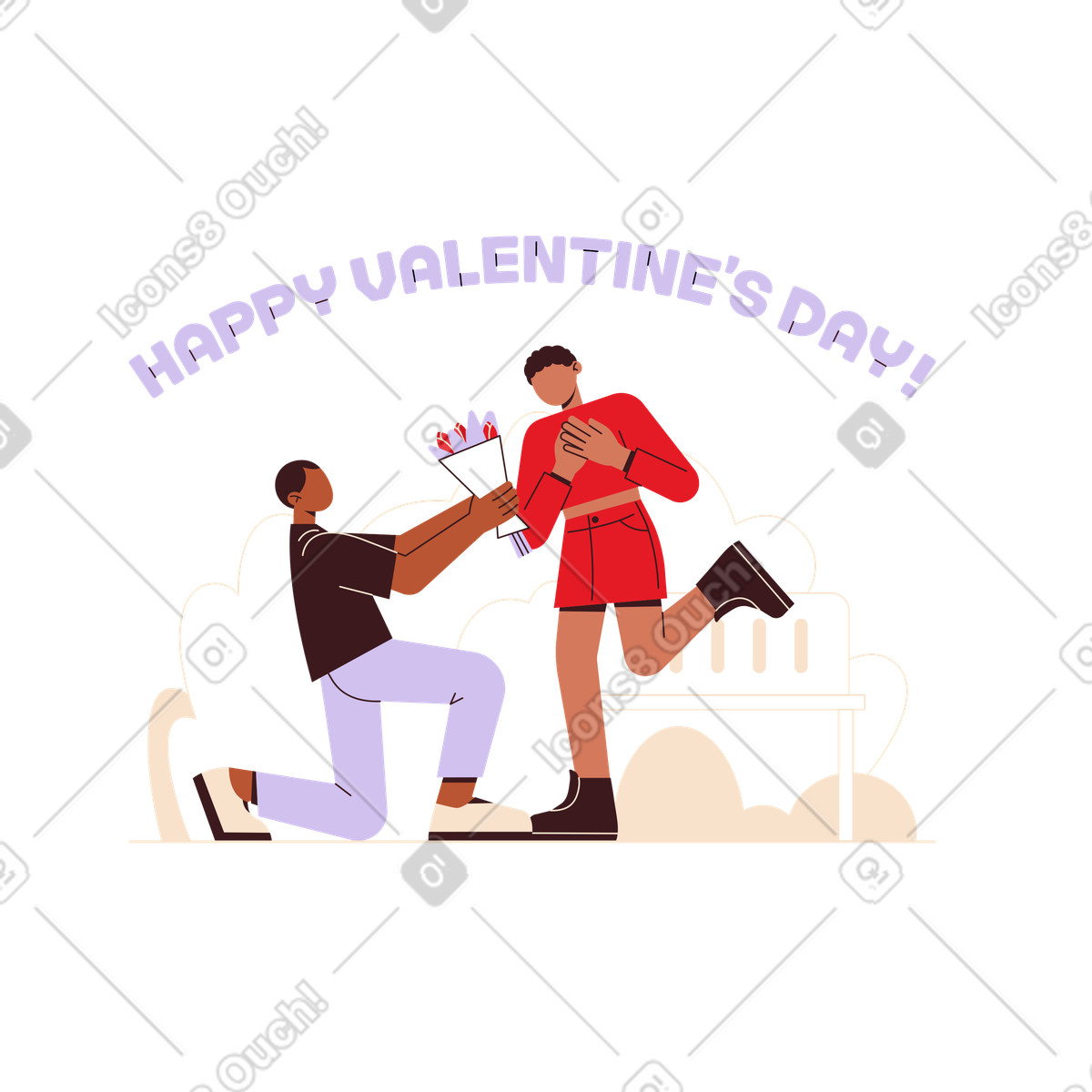 Ilustração de Couple celebrating Valentine's Day, Romantic greeting card em no estilo Folks para baixar em PNG, SVG