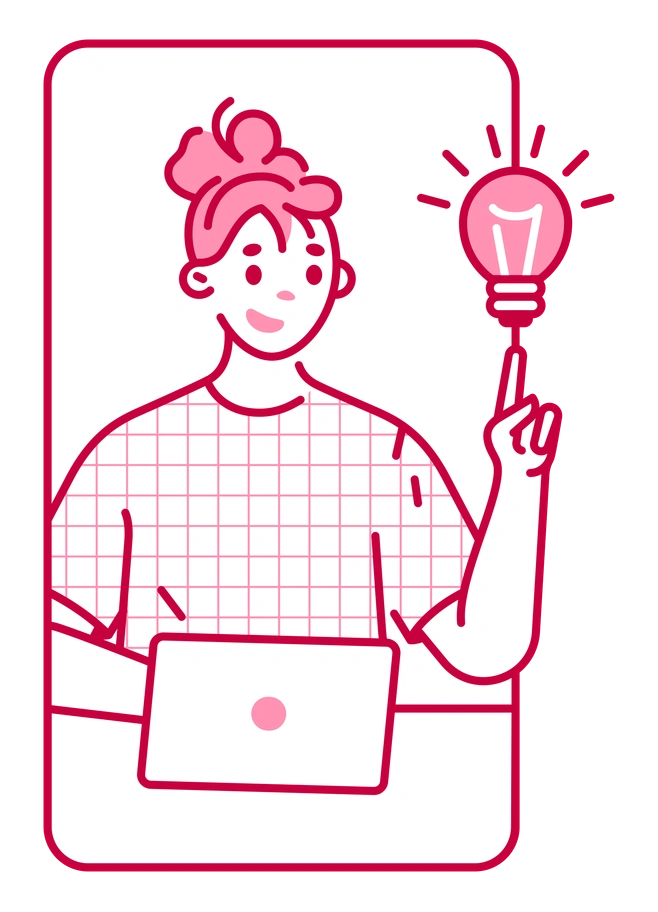A woman holding a light bulb while working - Natty style illustration