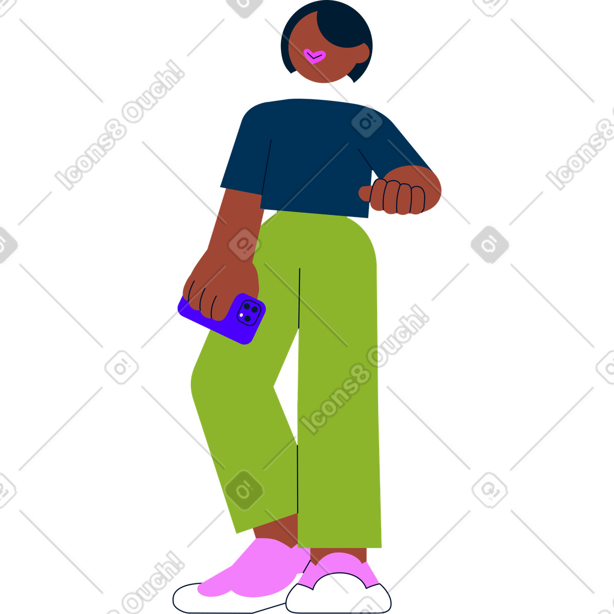 Woman stands leaning on something with her hand illustration in Cubes style download in PNG, SVG