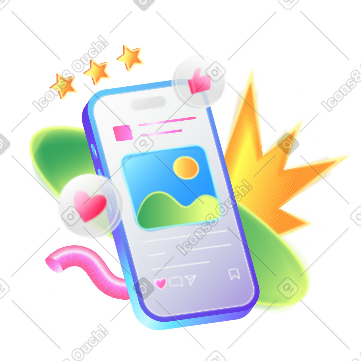 Social media on smarthone with reactions illustration in PNG, SVG