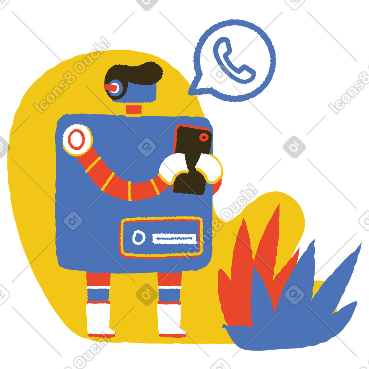 Illustration Robot sur whatsapp dans le style Bermuda à télécharger aux formats PNG, SVG