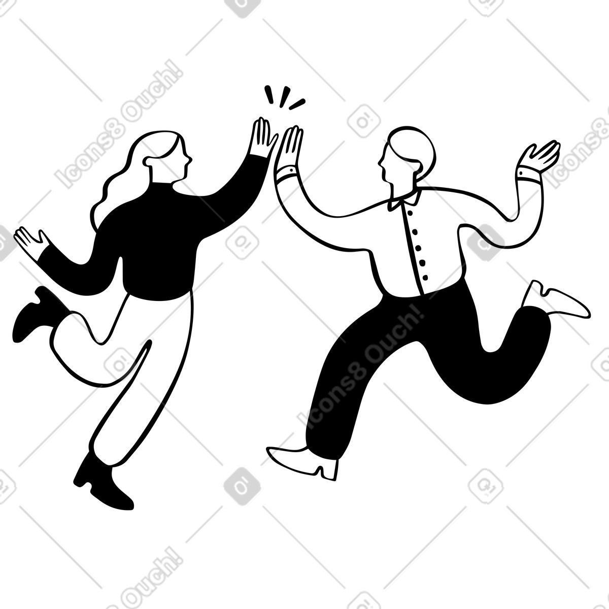 Illustration Homme et femme se donnant mutuellement un high five dans le style Journal à télécharger aux formats PNG, SVG