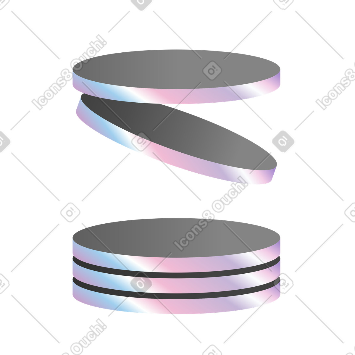 Impilamento di dischi metallici, concetto organizzazione e produttività illustrazione in stile Illusion scarica in PNG, SVG
