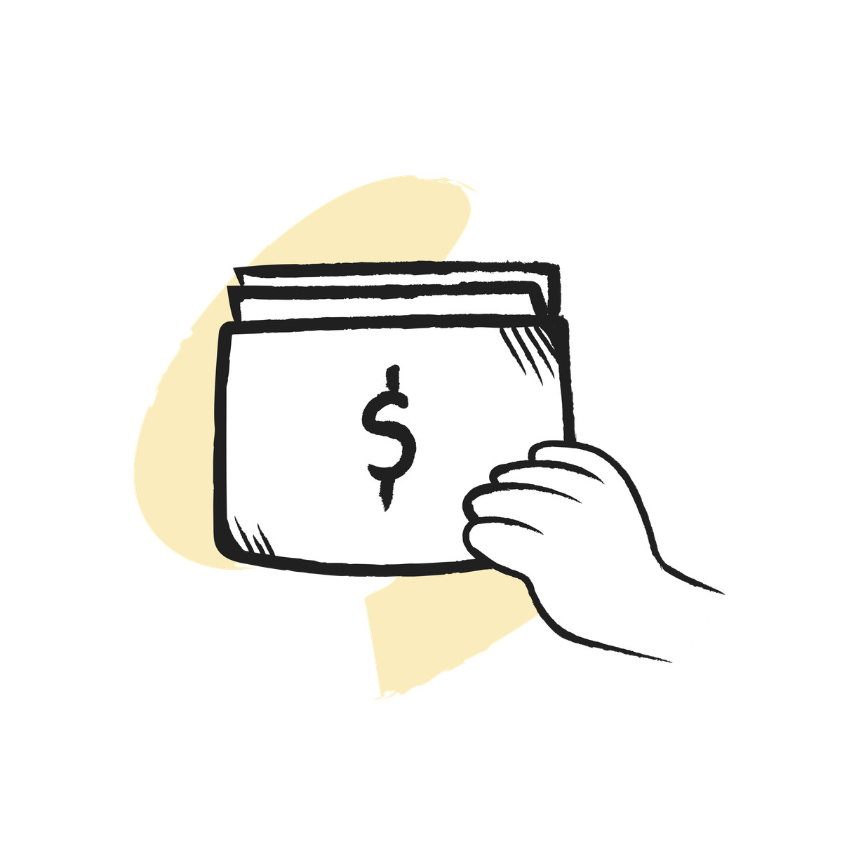 Pixeltrue icons スタイルの Hand holding folder with dollar sign, Budget planning or expense tracking のイラストをPNG、SVG形式でダウンロード