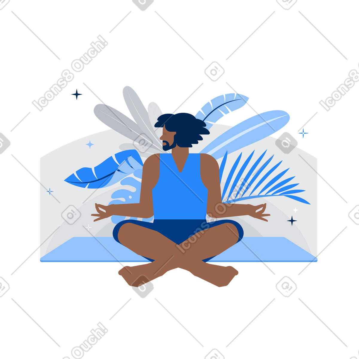 Illustration Homme méditant en position du lotus dans le style Urban à télécharger aux formats PNG, SVG