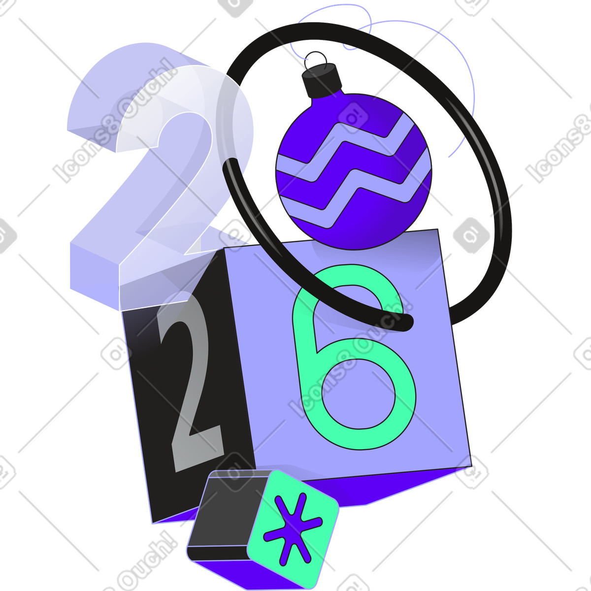 Year 2026 with ornament illustration in Incut style download in PNG, SVG