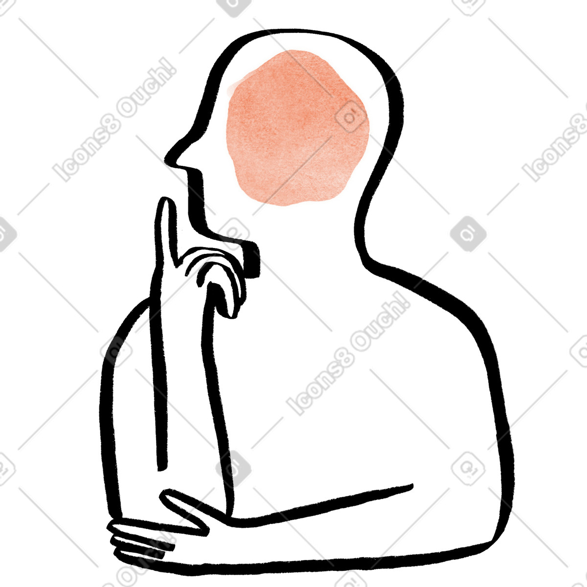 Thinker in pondering pose, problem solving and decision making illustration Hand-drawn animation style download PNG, SVG
