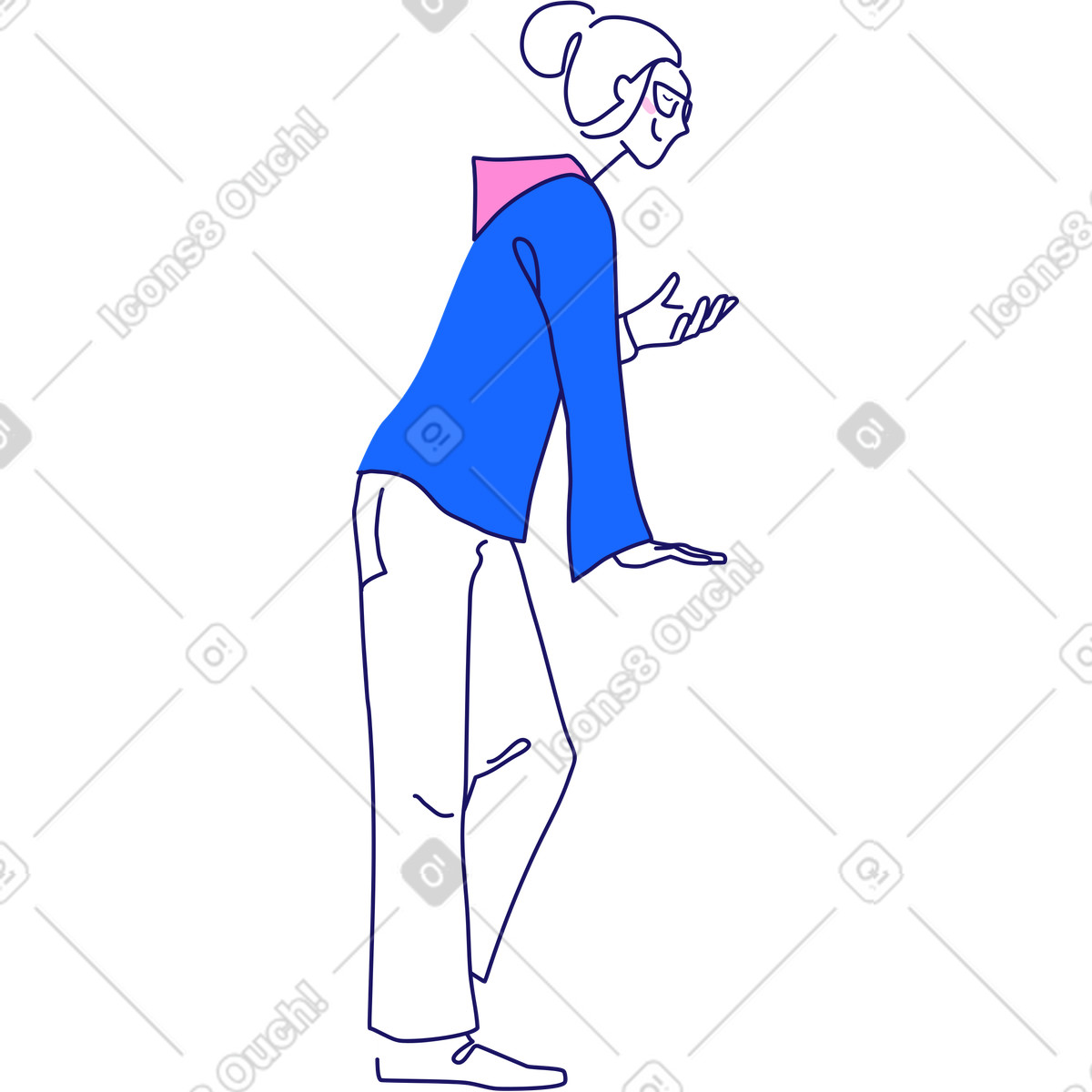 Illustration Femme avec une queue sur la tête explique quelque chose dans le style Matey à télécharger aux formats PNG, SVG