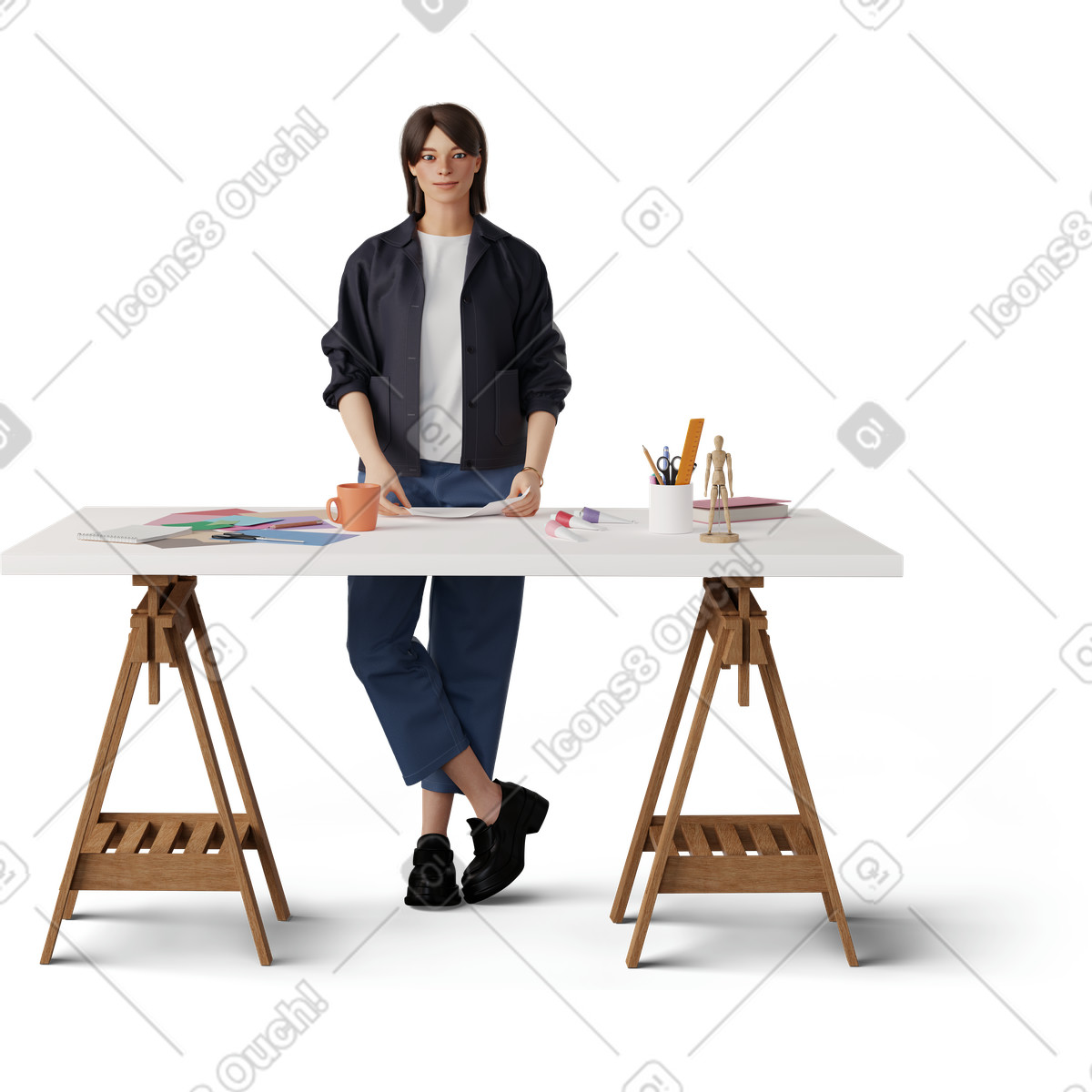 Ilustração de Jovem separando papel artesanal em no estilo 3D Hygge para baixar em PNG, SVG