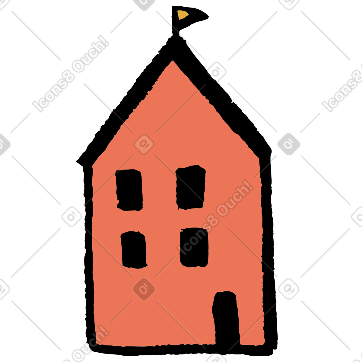 Ilustración Casa naranja con bandera en la parte superior estilo Scandi a descargar PNG y SVG