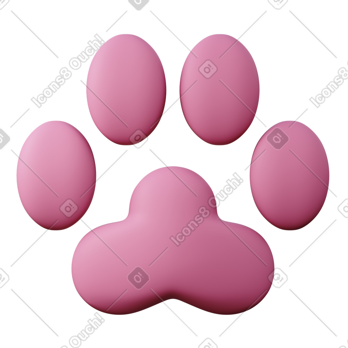 Illustration Empreinte de patte chat rose dans le style 3D Sugary à télécharger aux formats PNG, SVG