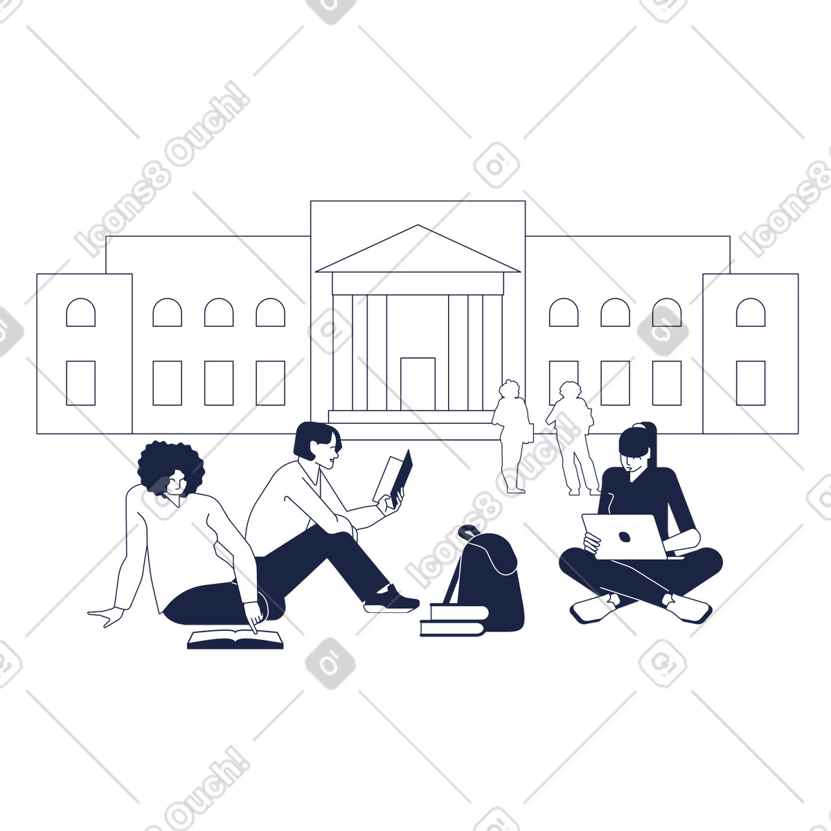 College students with books illustration clipart educational graphics vector images