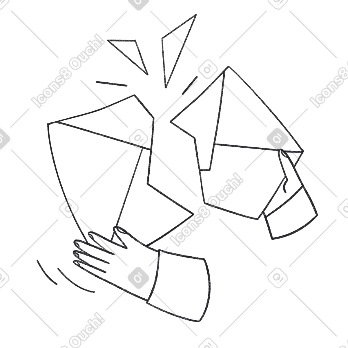Hände zerreißen den umschlag in zwei hälften und zeigen, wie man sich von briefen abmeldet-Illustration im Bonbon Line-Stil als Download PNG, SVG