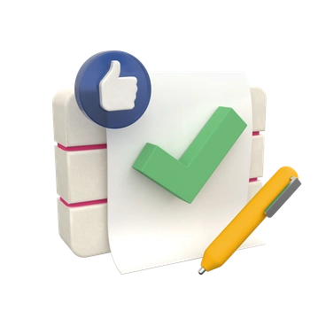 A checklist with a green checkmark and thumbs up - 3D Grid style illustration
