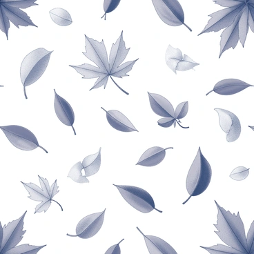 A seamless repeating pattern of various leaves in different shapes and sizes.