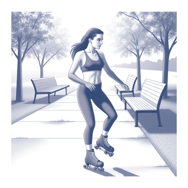 A person roller skating in a park, showing off toned abs as they glide