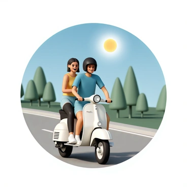Two friends sharing a scooter ride on a sunny afternoon