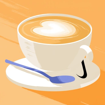 A close-up illustration of a beautifully designed coffee cup filled with latte art.