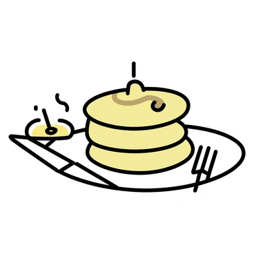 A stack of three fluffy pancakes sits on a simple white plate. The pancakes are golden brown and slightly rounded, with a soft, airy texture. Honey is drizzled generously over the top pancake, glistening on the surface and trickling down the sides. A small honey dipper rests beside the plate, glistening with residue. A simple knife and fork are placed next to the plate, ready for use.